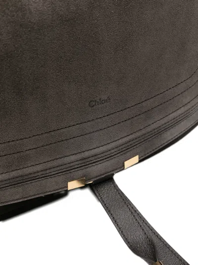 Chloé Marcie Medium Black Shoulder Bag With Logo Lettering On The Front In Suede Woman In Gray