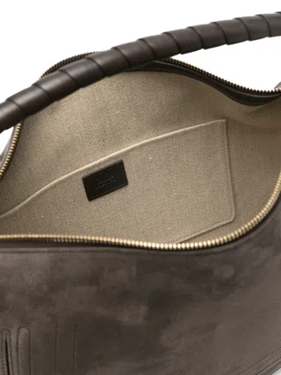 Chloé Marcie Medium Black Shoulder Bag With Logo Lettering On The Front In Suede Woman In Gray