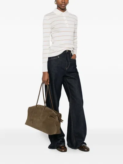 Max Mara Gitano Cashmere Silk Collared Striped Sweater In Neutral