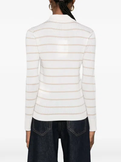 Max Mara Gitano Cashmere Silk Collared Striped Sweater In Neutral
