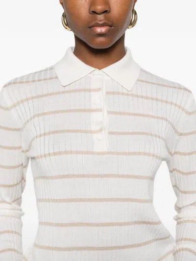 Max Mara Gitano Cashmere Silk Collared Striped Sweater In Neutral