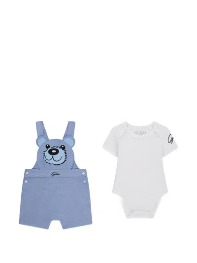 Guess Bear-design Dungarees In Blue