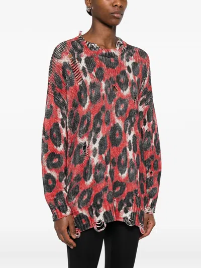 R13 Distressed Leopard-print Cotton Sweater In Red