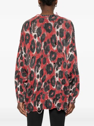R13 Distressed Leopard-print Cotton Sweater In Red
