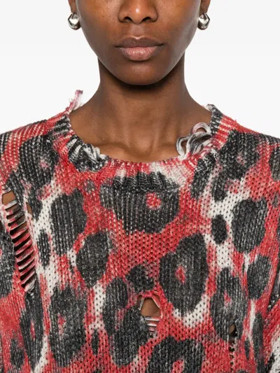 R13 Distressed Leopard-print Cotton Sweater In Red