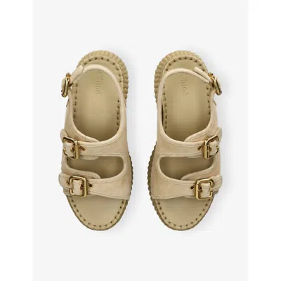 Chloé Chloe Nama Whipstitched Suede Wedge Sandals In Gold