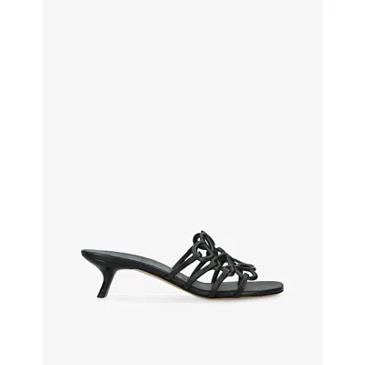 Loewe Petal Anagram Leather Caged Mule Sandals In Gray