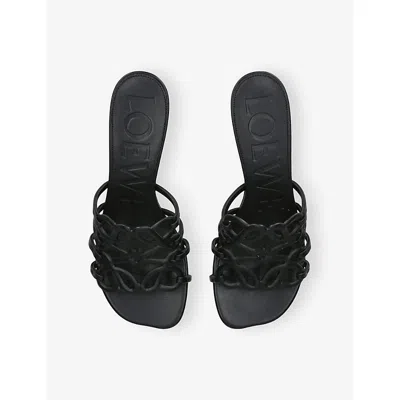 Loewe Petal Anagram Leather Caged Mule Sandals In Gray