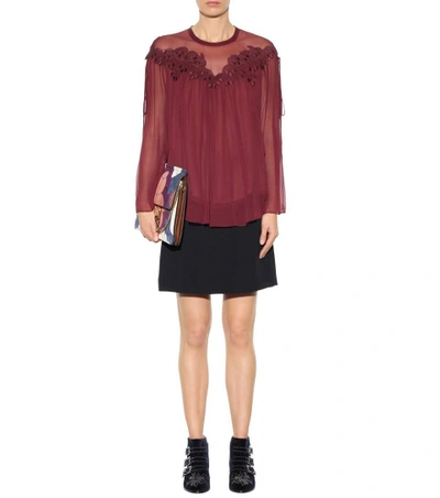 Shop Chloé Lace-trimmed Silk Top In Red