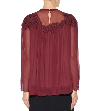 Shop Chloé Lace-trimmed Silk Top In Red