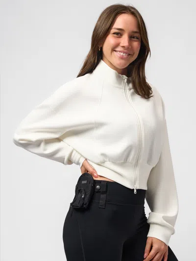 Fioboc Modal Blend Double Zip Long Sleeve Tee In White