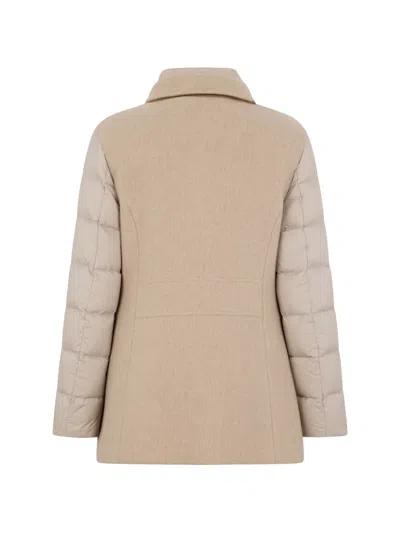 Moorer High-collar Buttoned Jacket In Brown