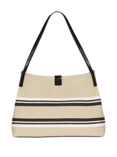 Balmain Medium Release Shopper Bag In Canvas And Calfskin In Neutral