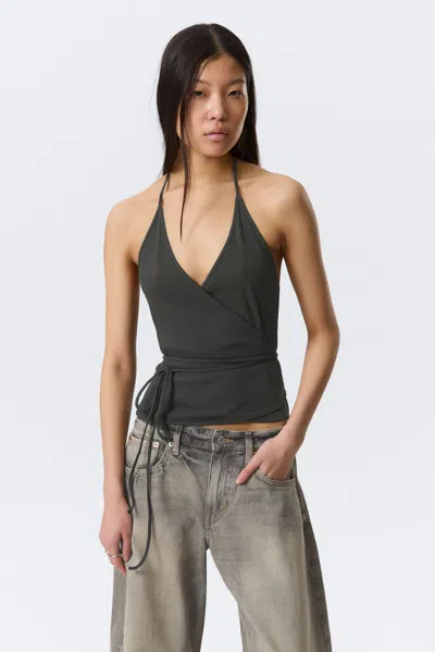 Weekday Halter Neck Wrap Top In Gray