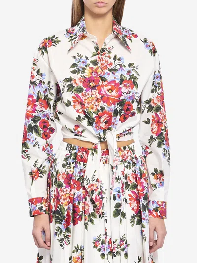 Dolce & Gabbana Cotton Shirt With A Bouquet Of Flowers Print Shirts White In White