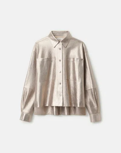 Lafayette 148 New York Metallic Stardust Suede Oversize Button-up Shirt In Neutral