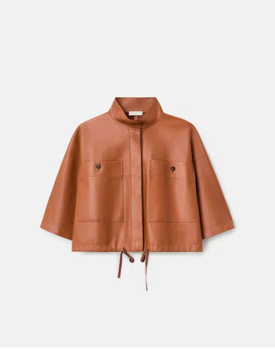 Lafayette 148 Nappa Leather Oversized Cropped Shirt Jacket In Brown