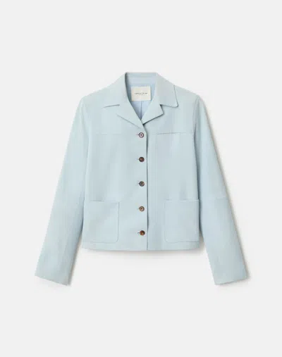 Lafayette 148 New York Patch Pocket Suede Shirt Jacket In Blue