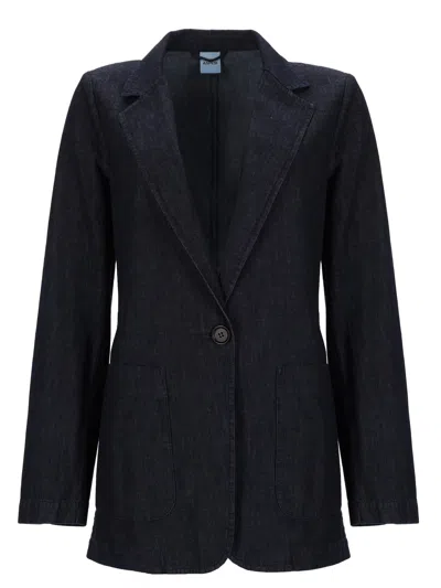 Aspesi Deconstructed Cotton Denim Blazer In Blue