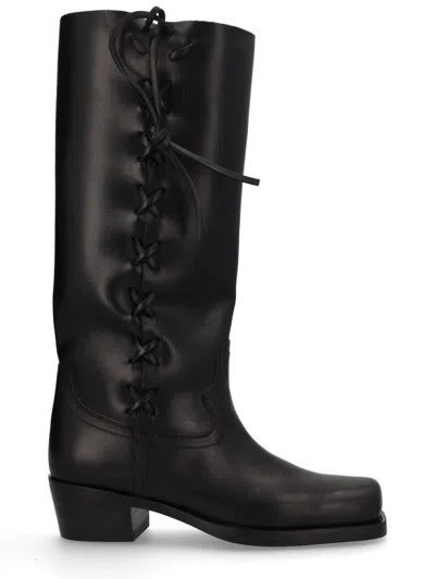Paris Texas Black Calf Leather Bos Taurus Lace-up Boots In Multi