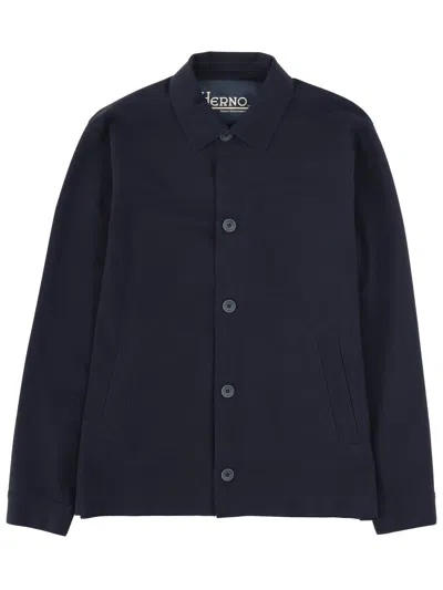 Herno Collared Jacket Long Sleeves Front Pockets In Blue