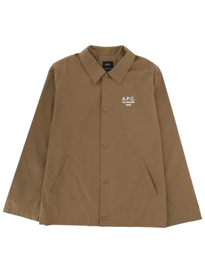 A.p.c. Snap Button Cotton-blend Classic Jacket In Brown