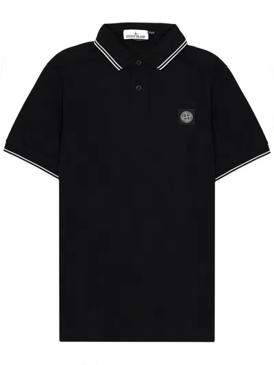 Stone Island Mens Black Brand-patch Regular-fit Stretch-cotton Polo Shirt Xl In Black