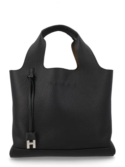 Hogan Structured Pebbled Shoulder Bag With Versatile Design In Black