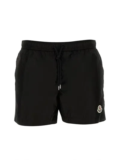 Moncler Logo Patch Detail Elastic Waist Swim Shorts In Black