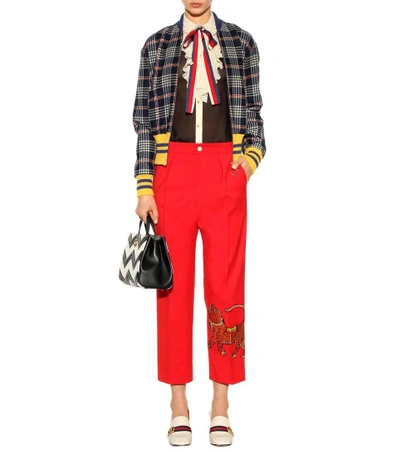 Shop Gucci Embellished Wool Cropped Trousers In Red