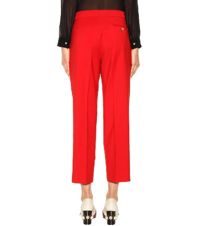 Shop Gucci Embellished Wool Cropped Trousers In Red