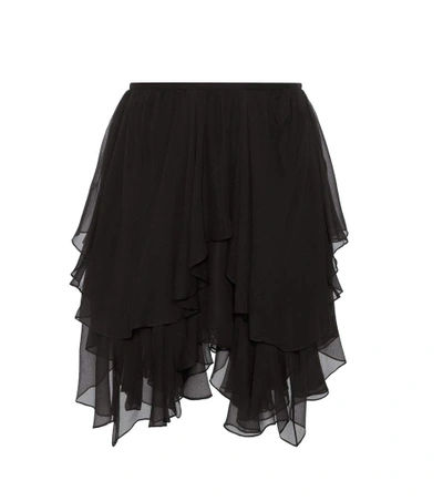 Chloé Crushed Silk Georgette Tiered Skirt In Black