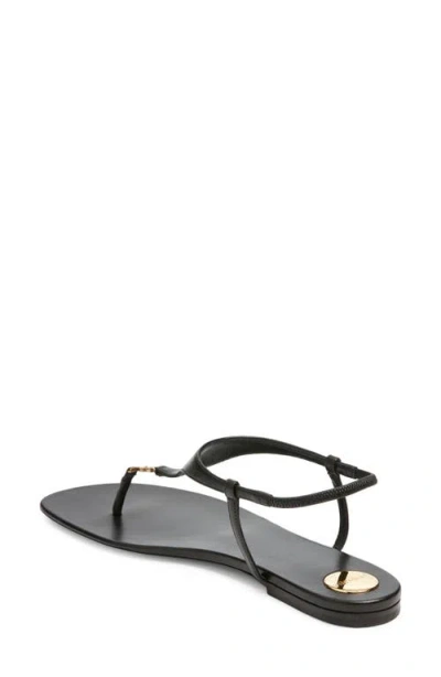 Saint Laurent Smooth Leather Cassandra Triangular Upper Flat Sandals In Black