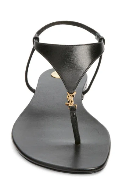 Saint Laurent Smooth Leather Cassandra Triangular Upper Flat Sandals In Black