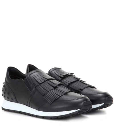 Tod's 20mm Fringed Leather Slip-on Sneakers, Black