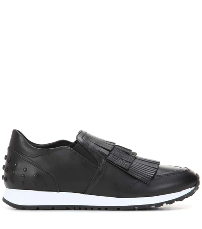 Shop Tod's Leather Sneakers In Eero