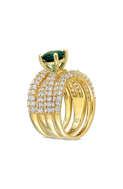 Delmar Created Emerald & Created Sapphire Stackable Ring Set In Green
