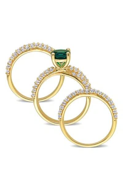 Delmar Created Emerald & Created Sapphire Stackable Ring Set In Green