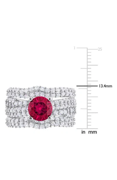 Delmar Lab Created White Sapphire & Lab Created Ruby Ring Stack Set In Silver