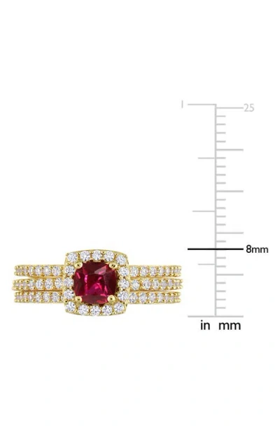 Delmar Lab Created White Sapphire & Lab Created Ruby Stackable Ring Set In Gold
