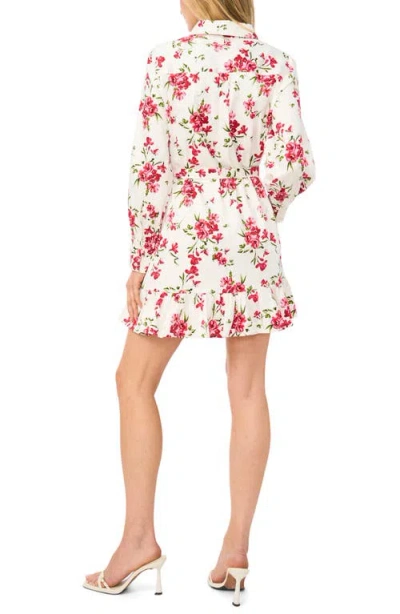 Cece Collared Button Down Long Sleeve Ruffle Mini Dress In White