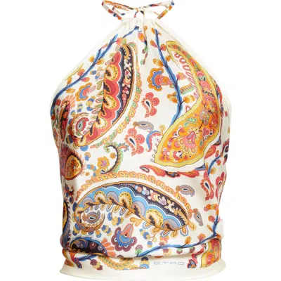 Etro Women Silk Top With American Neckline And Floral Paisley Pattern In Multi