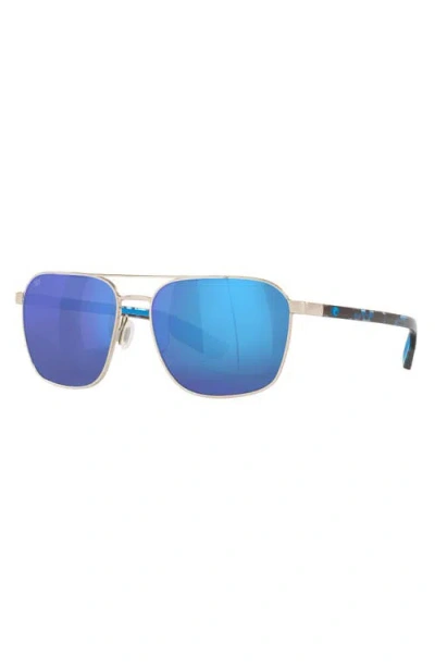 Costa Del Mar Wader 58mm Polarized Mirrored Rectangular Sunglasses In Blue