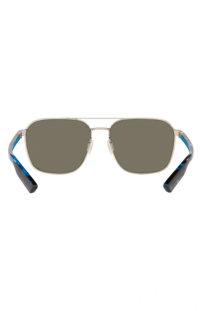 Costa Del Mar Wader 58mm Polarized Mirrored Rectangular Sunglasses In Blue