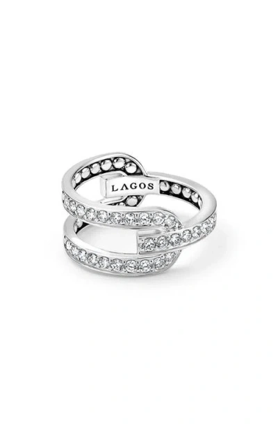Lagos Caviar Spark Linear Diamond Ring In Silver