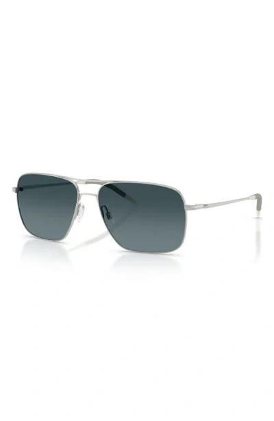 Oliver Peoples Clifton 58mm Polarized Gradient Rectangular Sunglasses In Silver