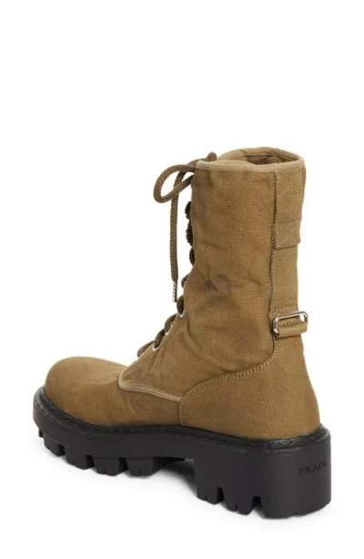 Prada Canvas Combat Boot In Brown