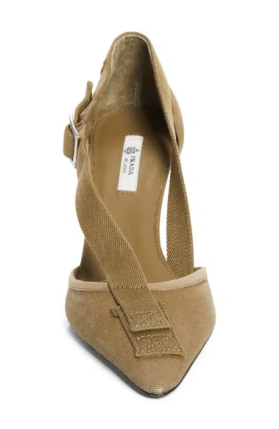 Prada Crossover Strap Pointed Toe Pump In Green