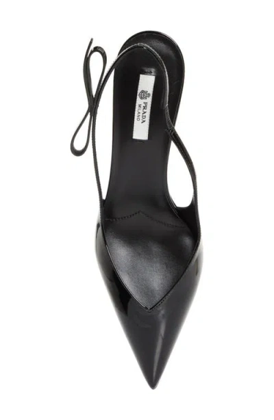 Prada Bow Ponted Toe Slingback Pump In Black
