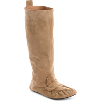 Acne Studios Bojan Slouch Suede Boots Beige In Animal Print